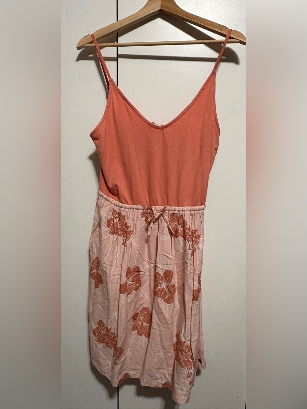 Roxy Coral Top with Light Pink Floral Skirt Sundress